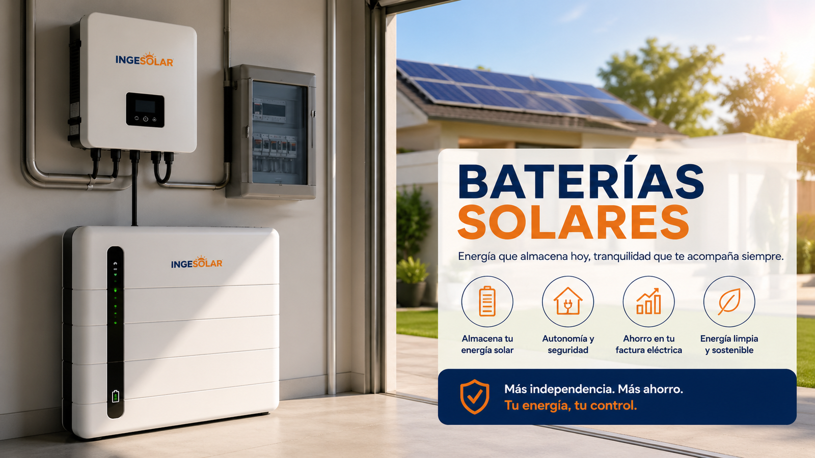Batería solar instalada en vivienda para almacenar excedentes