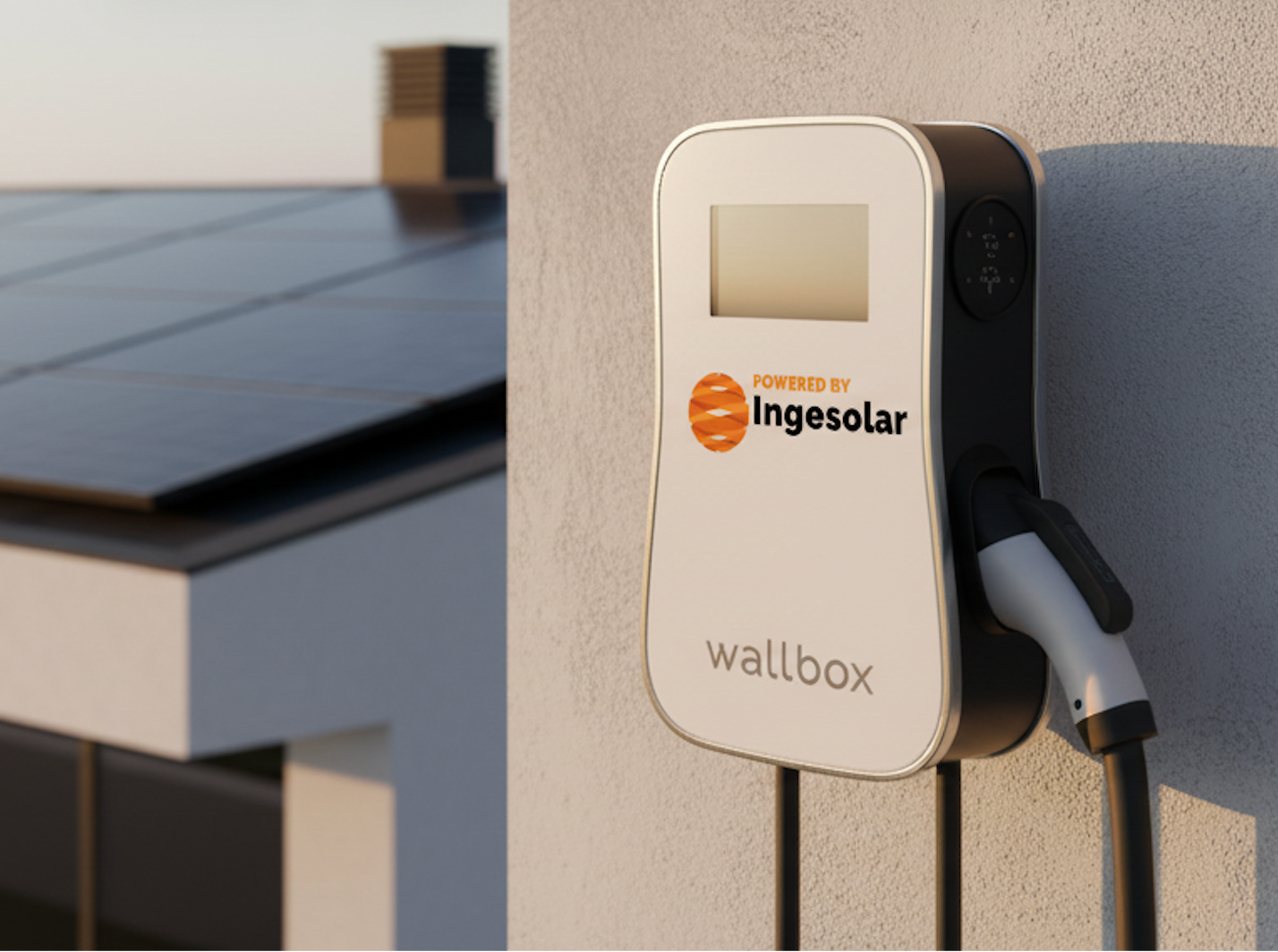 Punto de recarga eléctrico Wallbox/ORBIS instalado por Ingesolar en garaje Málaga con integración solar y baja tensión.