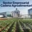 Imagen corporativa del sector empresarial y la cadena agroalimentaria con campos de cultivo, transporte y planta de procesamiento