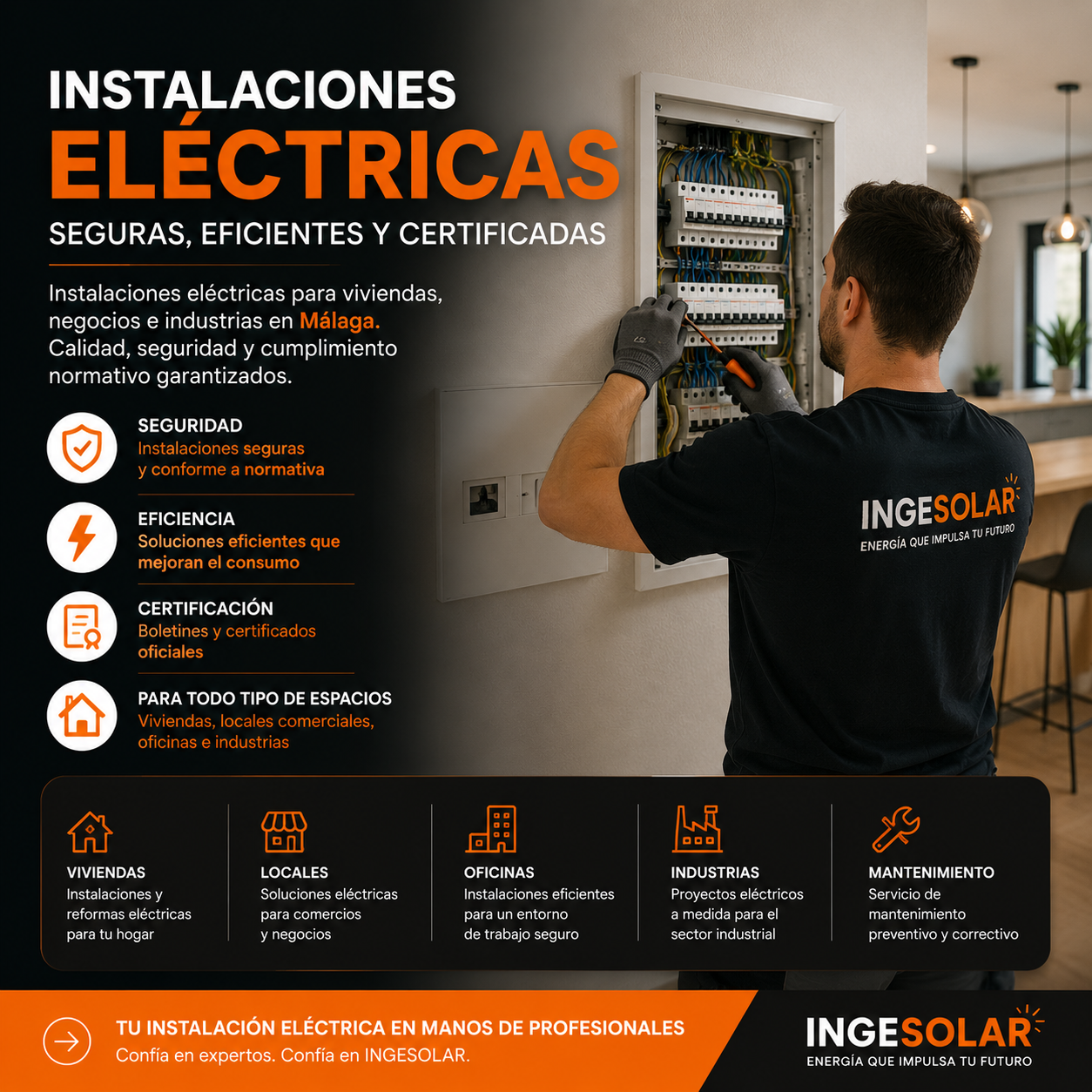 Instalaciones eléctricas en Málaga realizadas por técnicos certificados para viviendas, negocios e industrias.