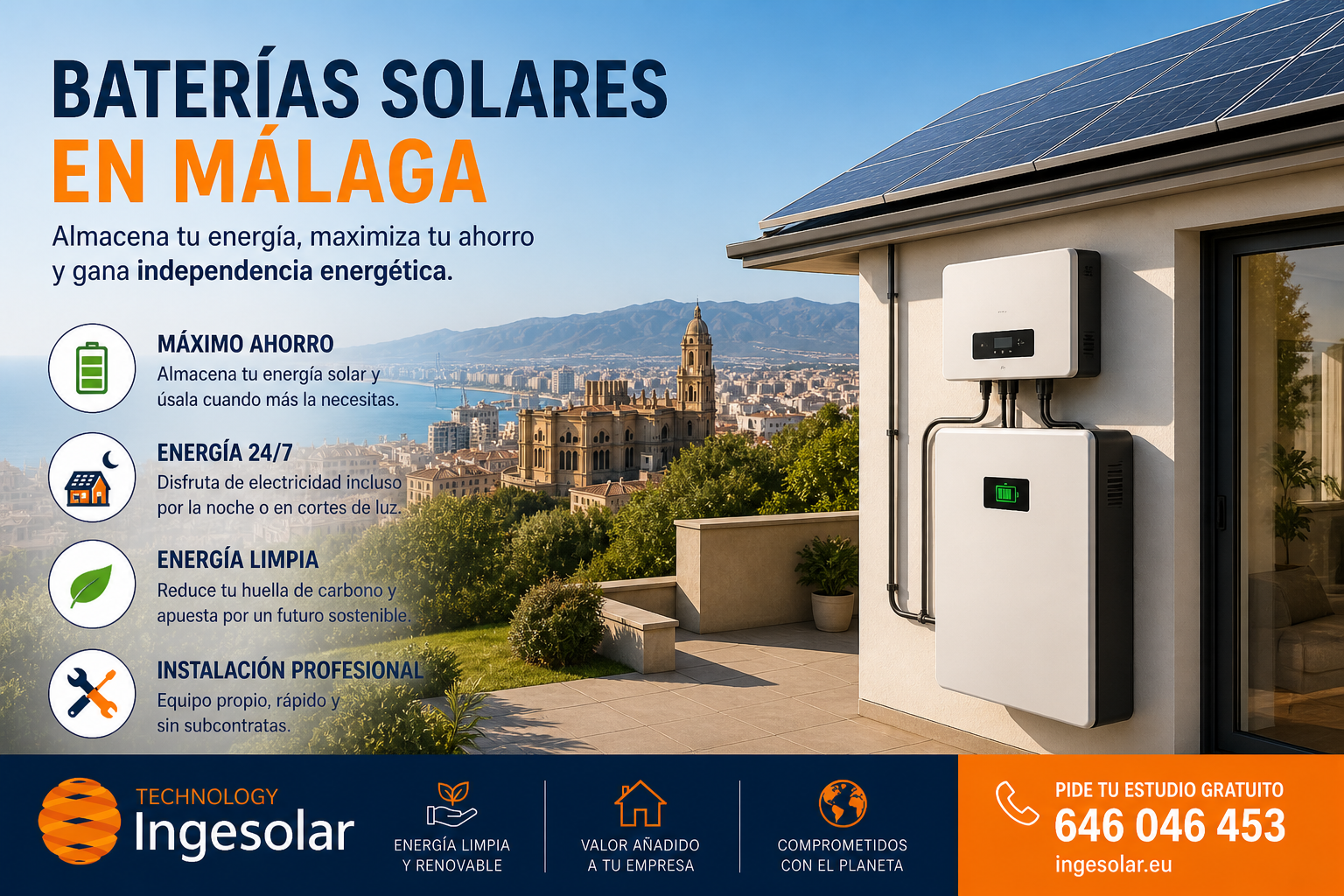 Batería solar instalada en vivienda para almacenar excedentes
