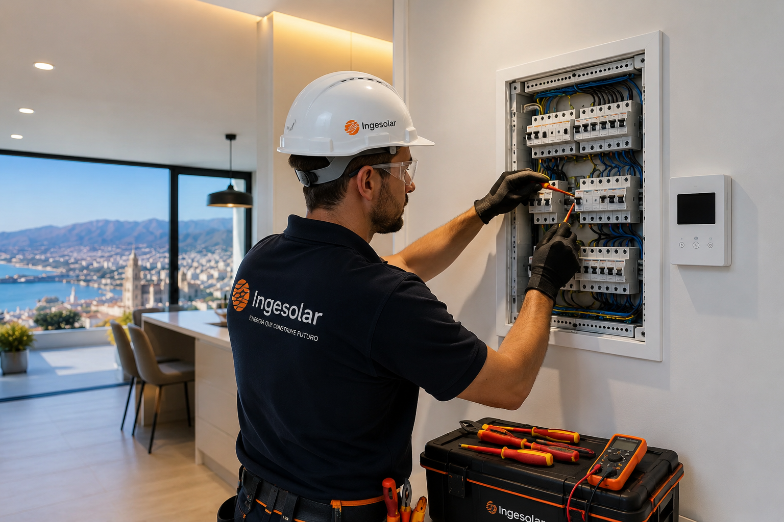 Instalaciones eléctricas en Málaga Instalaciones eléctricas en Málaga con técnico revisando cuadro eléctrico